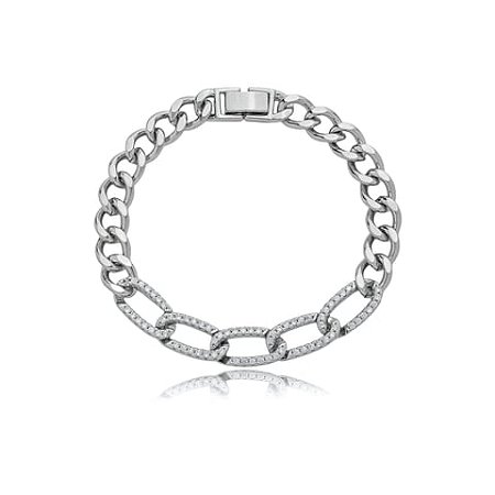 Pulseira cravejada com zirconia cristal banho em rodio branco