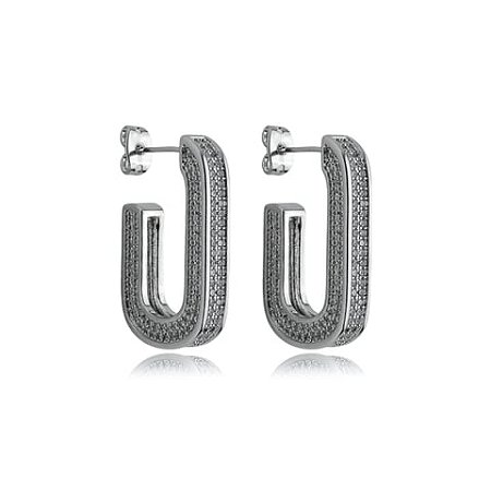 Brinco de argola com zirconia banho em rodio branco