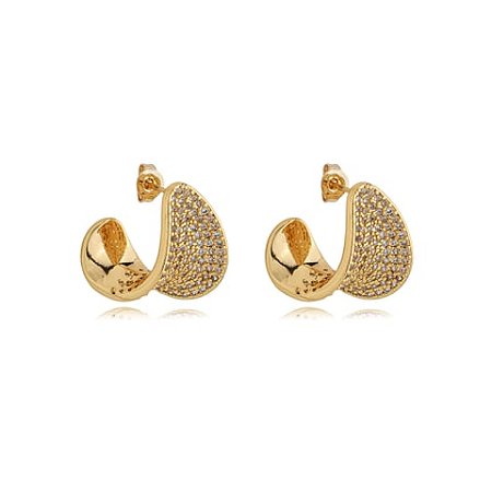 Brinco de argola com zirconia banho em ouro 18k