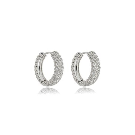 Brinco de argola com zirconia banho em rodio branco