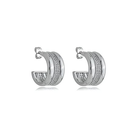 Brinco de argola com zirconia banho em rodio branco