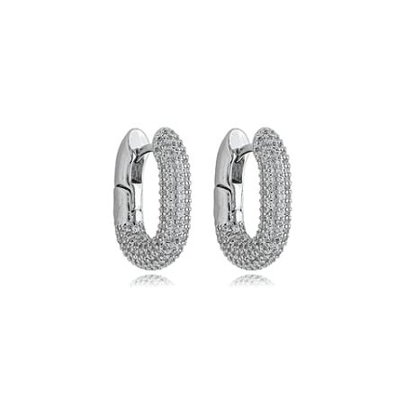 Brinco de argola com zirconia banho em rodio branco