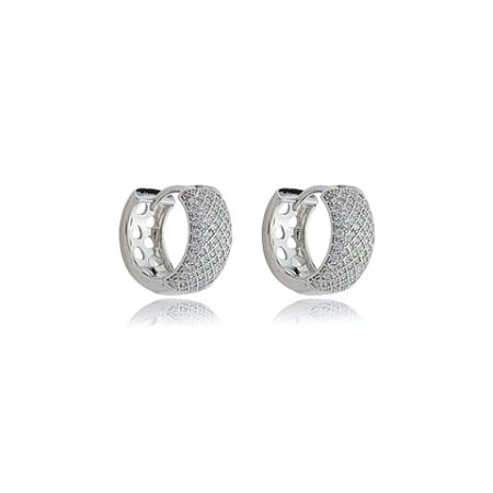 Brinco de argola com zirconia banho em rodio branco