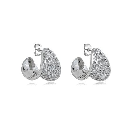 Brinco de argola com zirconia banho em rodio branco