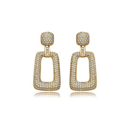 Brinco cravejado de zirconia cristal banho em ouro 18k