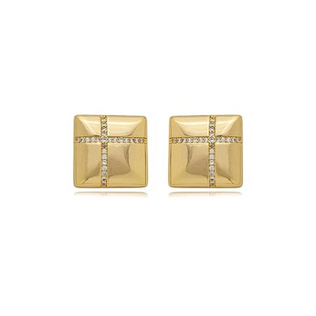 Brinco cravejado de zirconia cristal banho em ouro 18k
