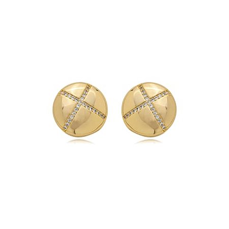 Brinco cravejado de zirconia cristal banho em ouro 18k
