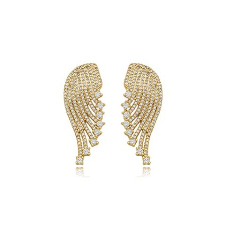 Brinco cravejado de zirconia cristal banho em ouro 18k