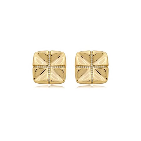 Brinco cravejado de zirconia cristal banho em ouro 18k