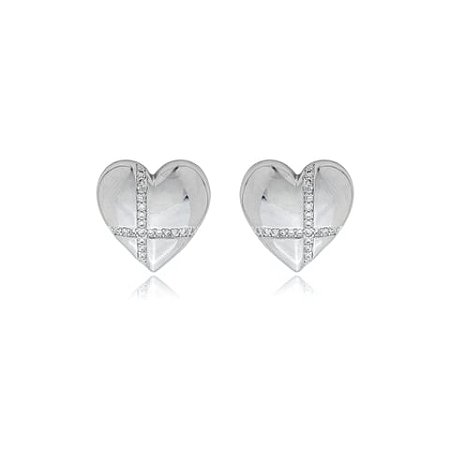 Brinco cravejado de zirconia cristal banho em rodio branco
