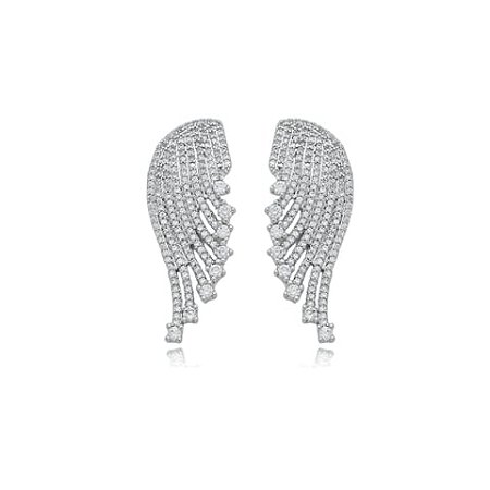 Brinco cravejado de zirconia cristal banho em rodio branco
