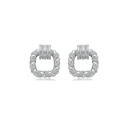 Brinco cravejado de zirconia cristal banho em rodio branco