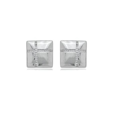 Brinco cravejado de zirconia cristal banho em rodio branco