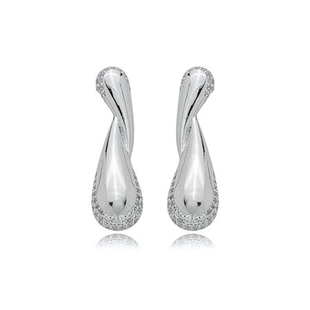 Brinco cravejado de zirconia cristal banho em rodio branco