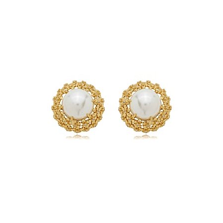 Brinco de perola cravejado de zirconia cristal banho em ouro 18k