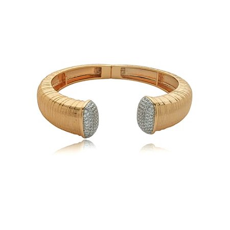 Bracelete liso com detalhe cravejado de zirconia cristal banho em ouro 18k