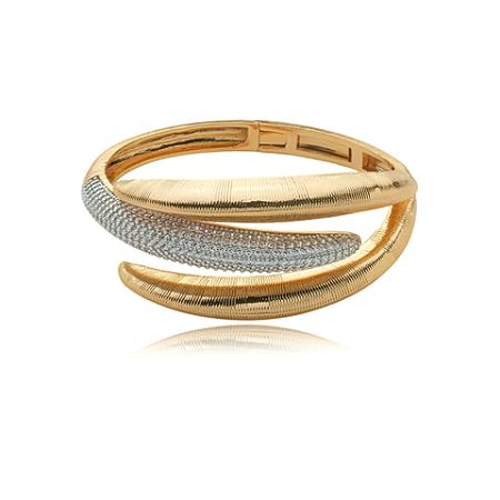 Bracelete liso com detalhe cravejado de zirconia cristal banho em ouro 18k