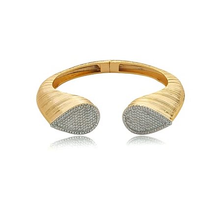 Bracelete liso com detalhe cravejado de zirconia cristal banho em ouro 18k