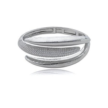 Bracelete liso com detalhe cravejado de zirconia cristal banho em rodio branco