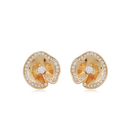 Brinco de base cravejado de zirconia cristal banho em ouro 18k