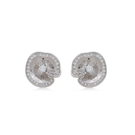 Brinco de base cravejado de zirconia cristal banho em rodio branco