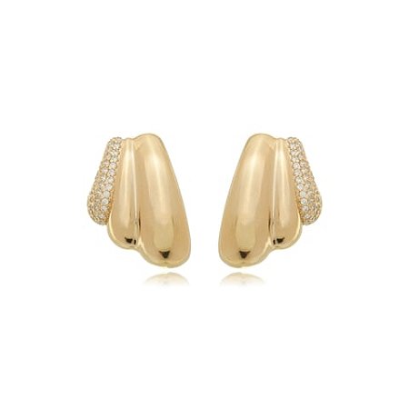 Brinco cravejado de zirconia cristal banho em ouro 18k