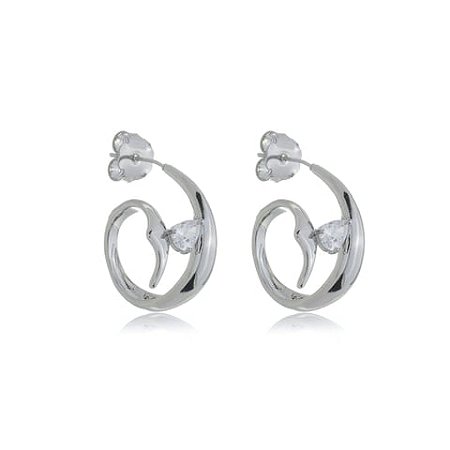 Brinco de argola com detalhe cravejado de zirconia cristal banho em rodio branco