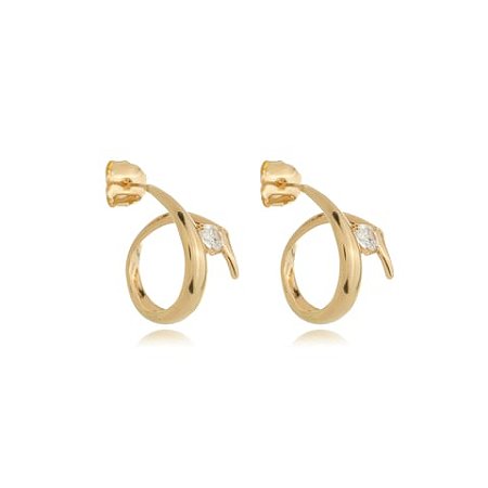Brinco de argola com detalhe cravejado de zirconia cristal banho em ouro 18k
