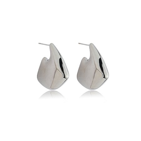 Brinco de argola liso banho em rodio branco