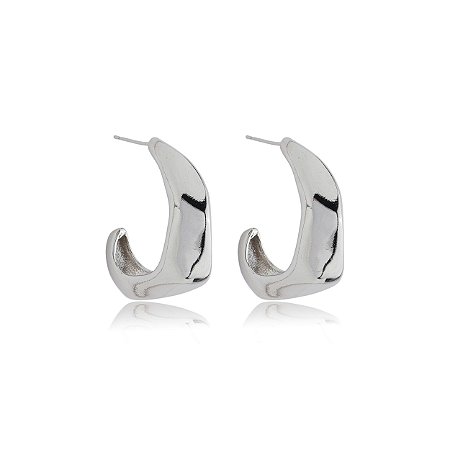 Brinco de argola liso banho em rodio branco