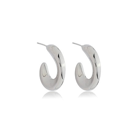 Brinco de argola liso banho em rodio branco
