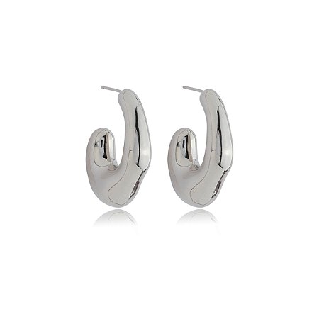 Brinco de argola liso banho em rodio branco