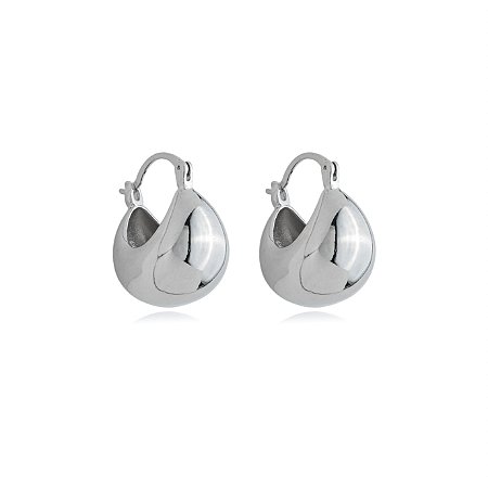 Brinco de argola liso banho em rodio branco