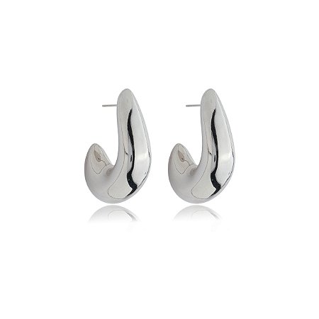 Brinco de argola liso banho em rodio branco