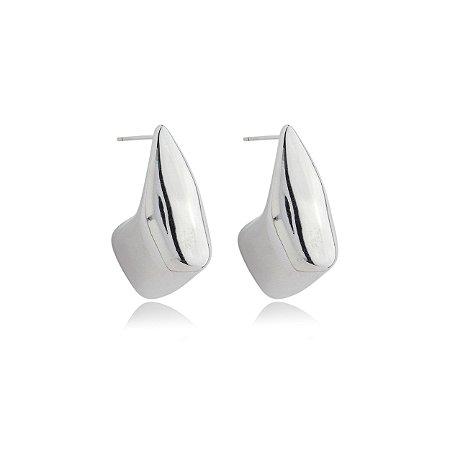 Brinco de argola liso banho em rodio branco