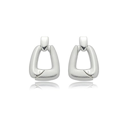 Brinco  liso acetinado banho em rodio branco