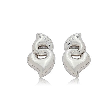 Brinco cravejado de zirconia cristal banho em rodio branco