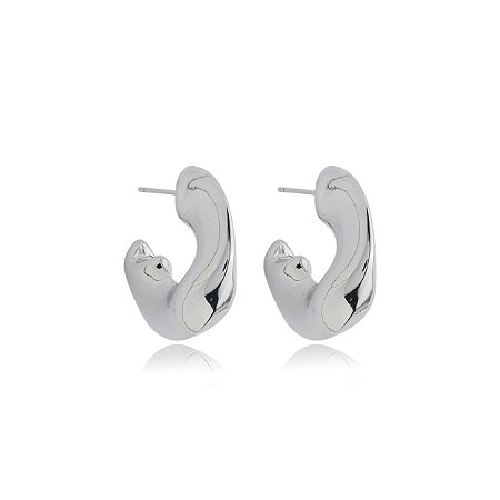 Brinco de argola liso banho em rodio branco