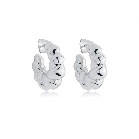 Brinco de argola liso banho em rodio branco