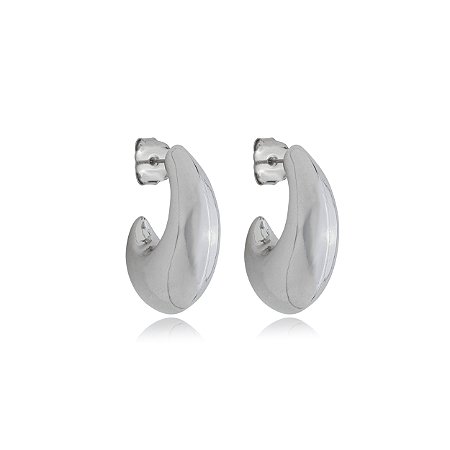 Brinco de argola liso banho em rodio branco