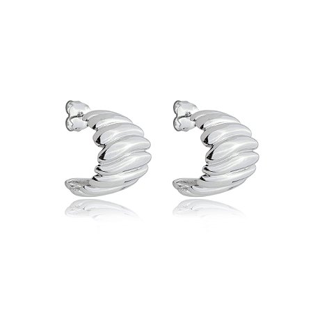 Brinco de argola liso banho em rodio branco
