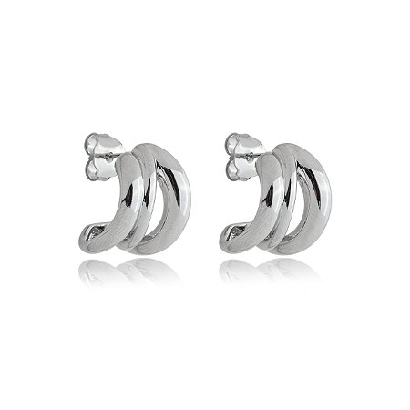 Brinco de argola liso banho em rodio branco