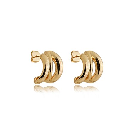 Brinco de argola dourado liso banho em ouro 18k