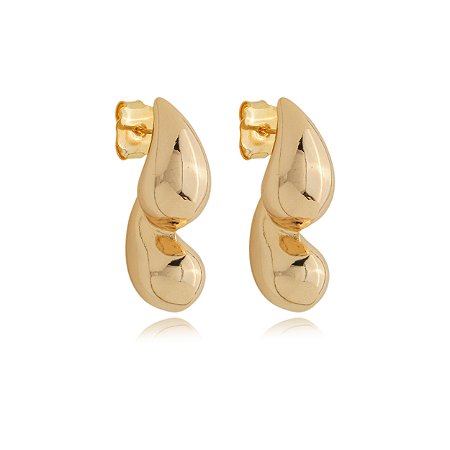 Brinco dourado liso banho em ouro 18K