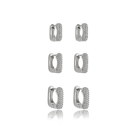 Trio de argola cravejado de zirconia cristal banho em rodio branco