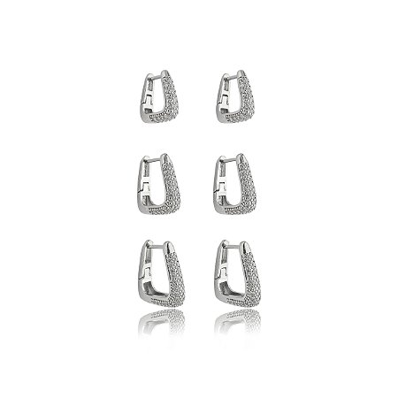 Trio de argola cravejado de zirconia cristal banho em rodio branco