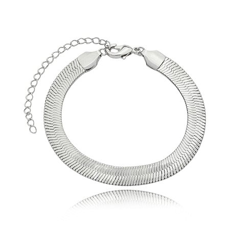 Pulseira de fita lisa banho em rodio branco