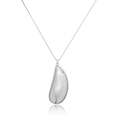 Colar liso com pingente banho em rodio branco