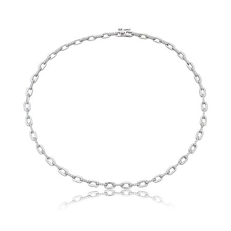 Colar de corrente cravejado com zirconia cristal banho em rodio branco