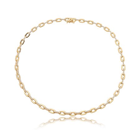 Colar de corrente cravejado com zirconia cristal banho em ouro 18k